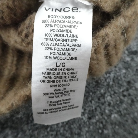 Vince Sweater Womens Large Brown Alpaca Cable Knit Mock Neck Cozy Luxe - Picture 12 of 12